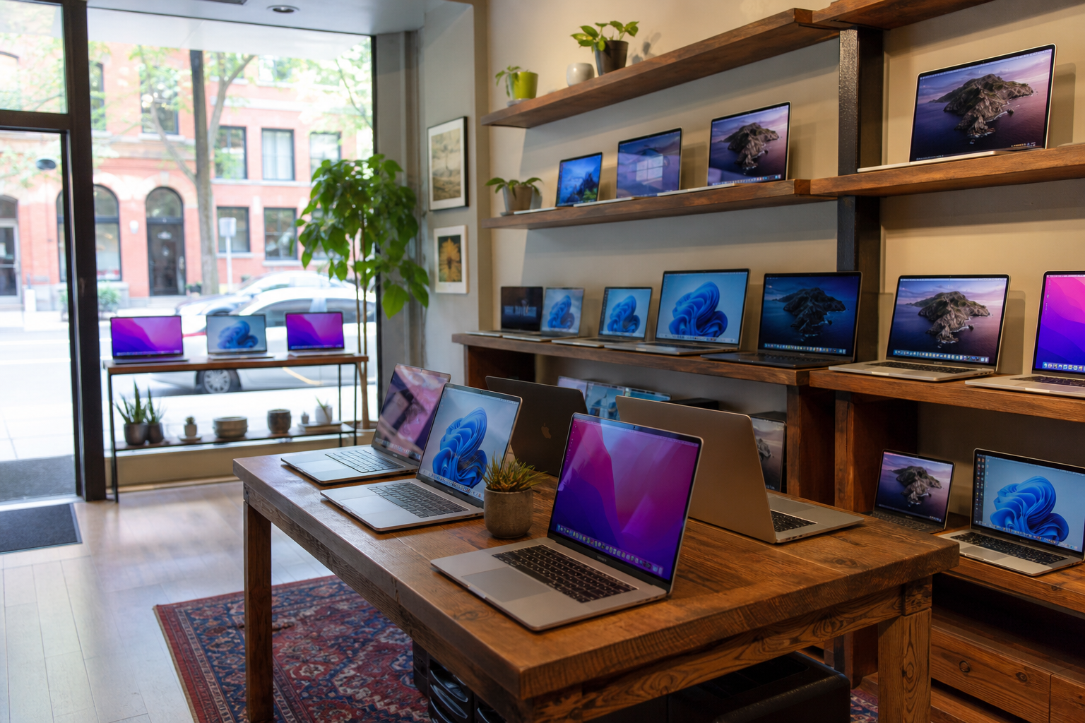 Retail area inside Computers for Change with refurbished laptops on display